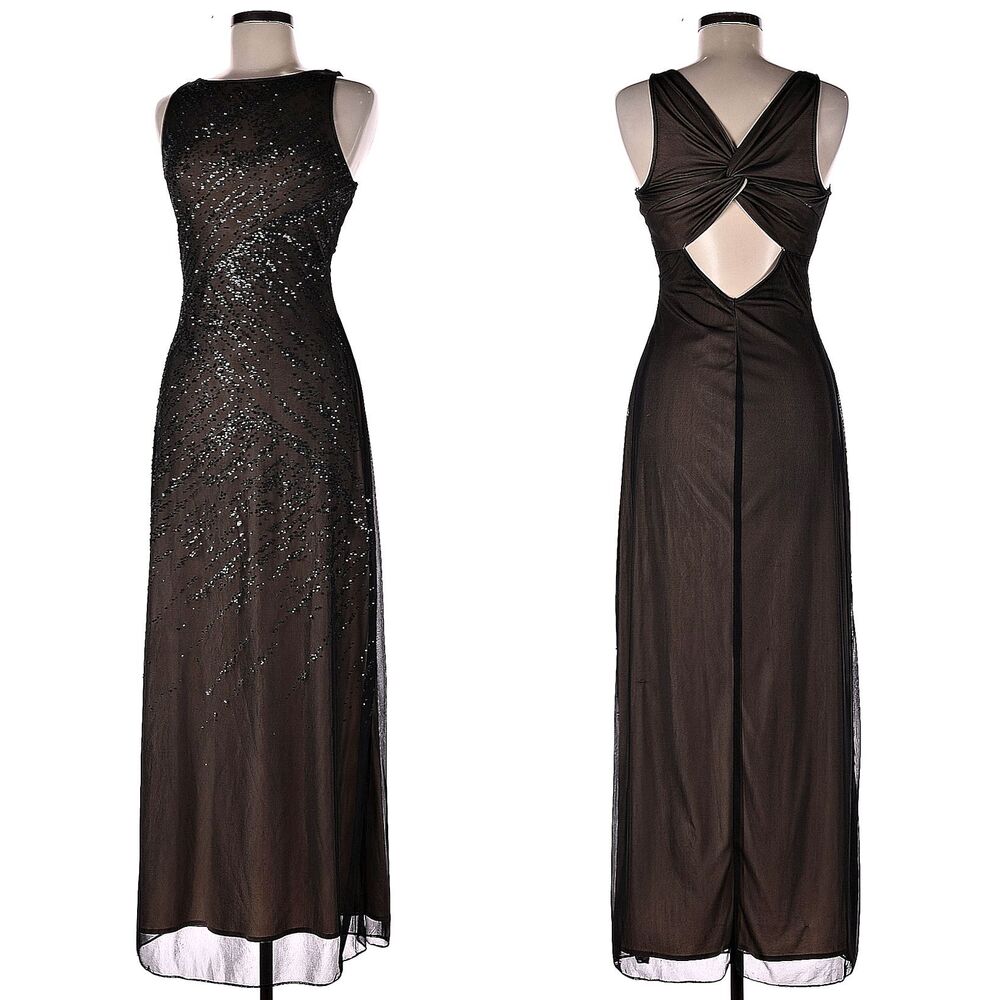 Vintage 90s LA Glo Prom Gown Black Glitter Semi Sheer Whimsygoth Dress Size M